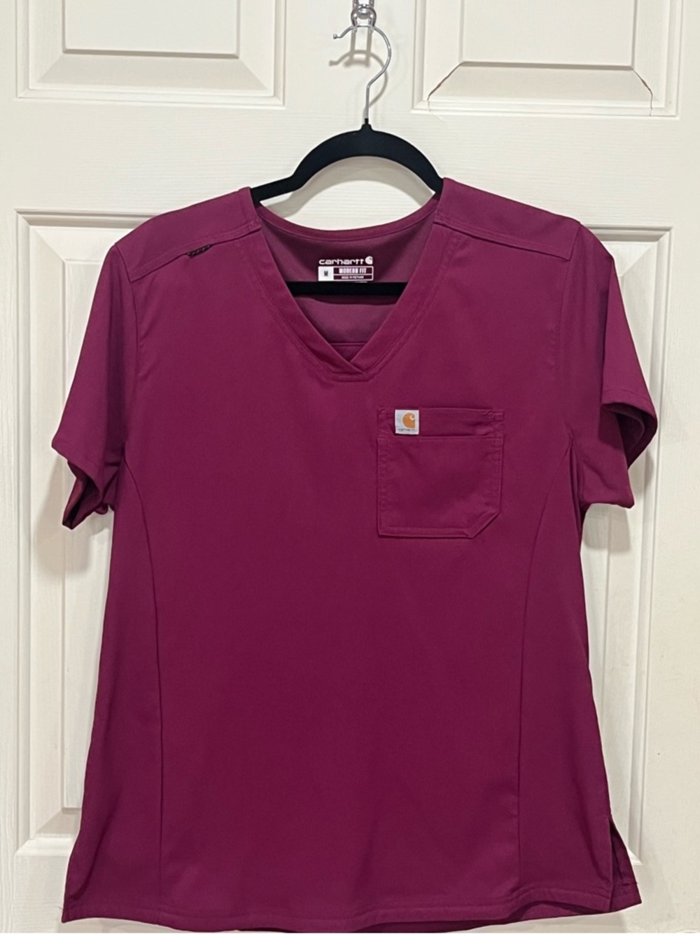 Scrub Set! Carhartt Women's Short-Sleeve V-Neck Top in Wine Color& Cargo Joggers